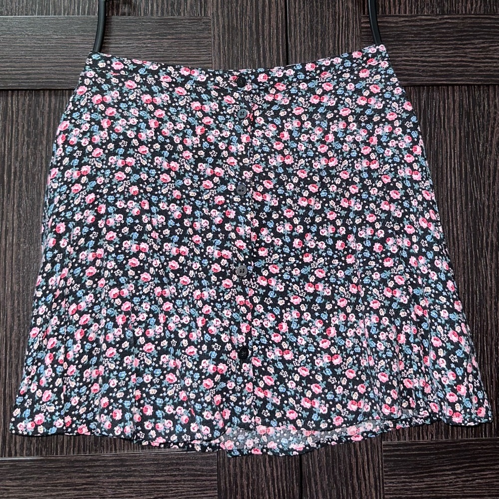 Floral Print Button Up Front Fit & Flare Skirt